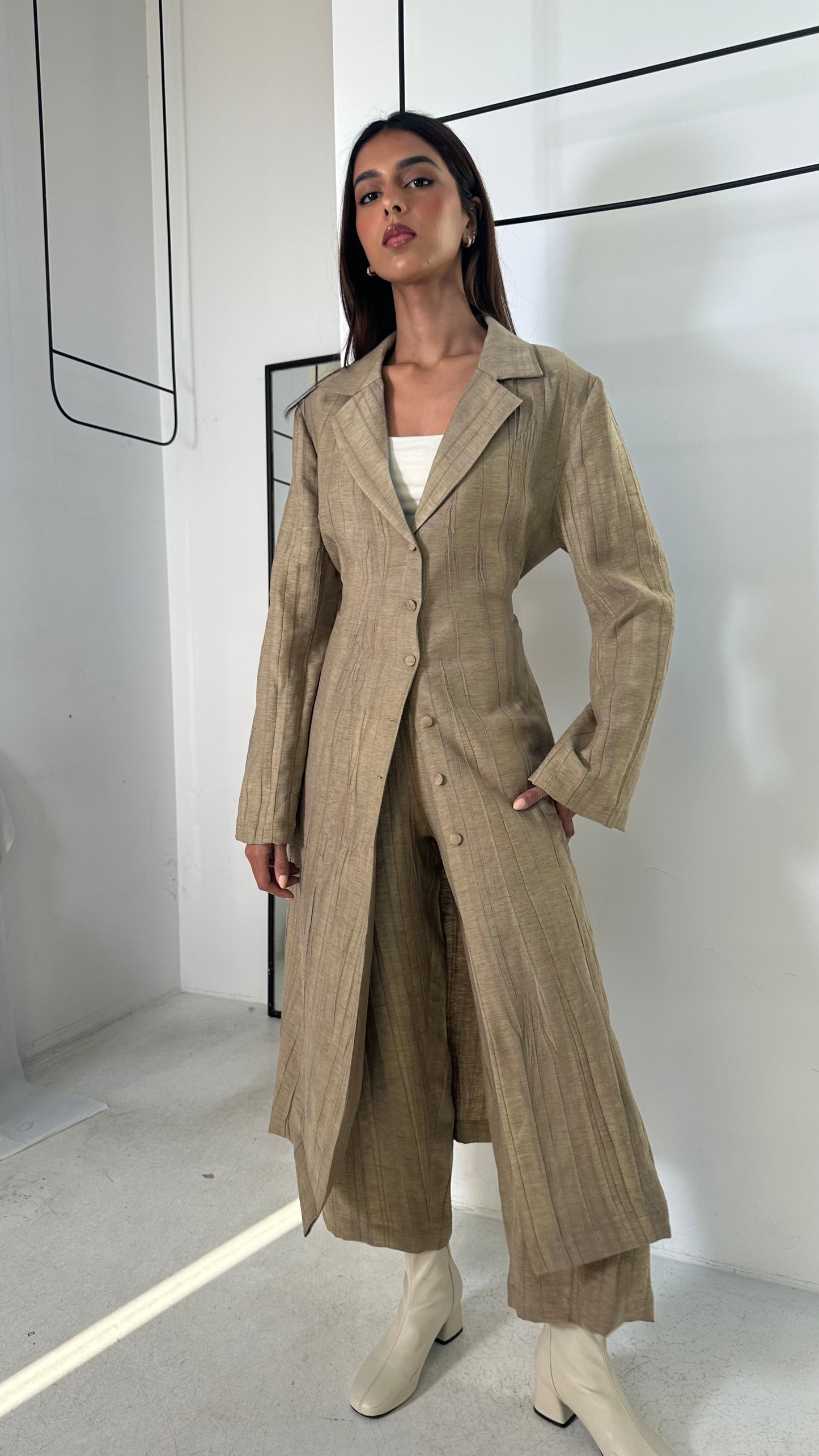 Beige Buttoned Set