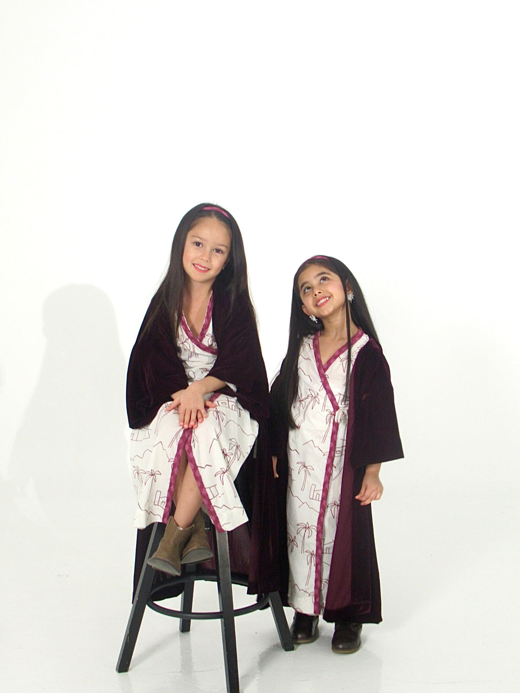 Long Sleeves Wrap Dress with Velvet Bisht & Headband