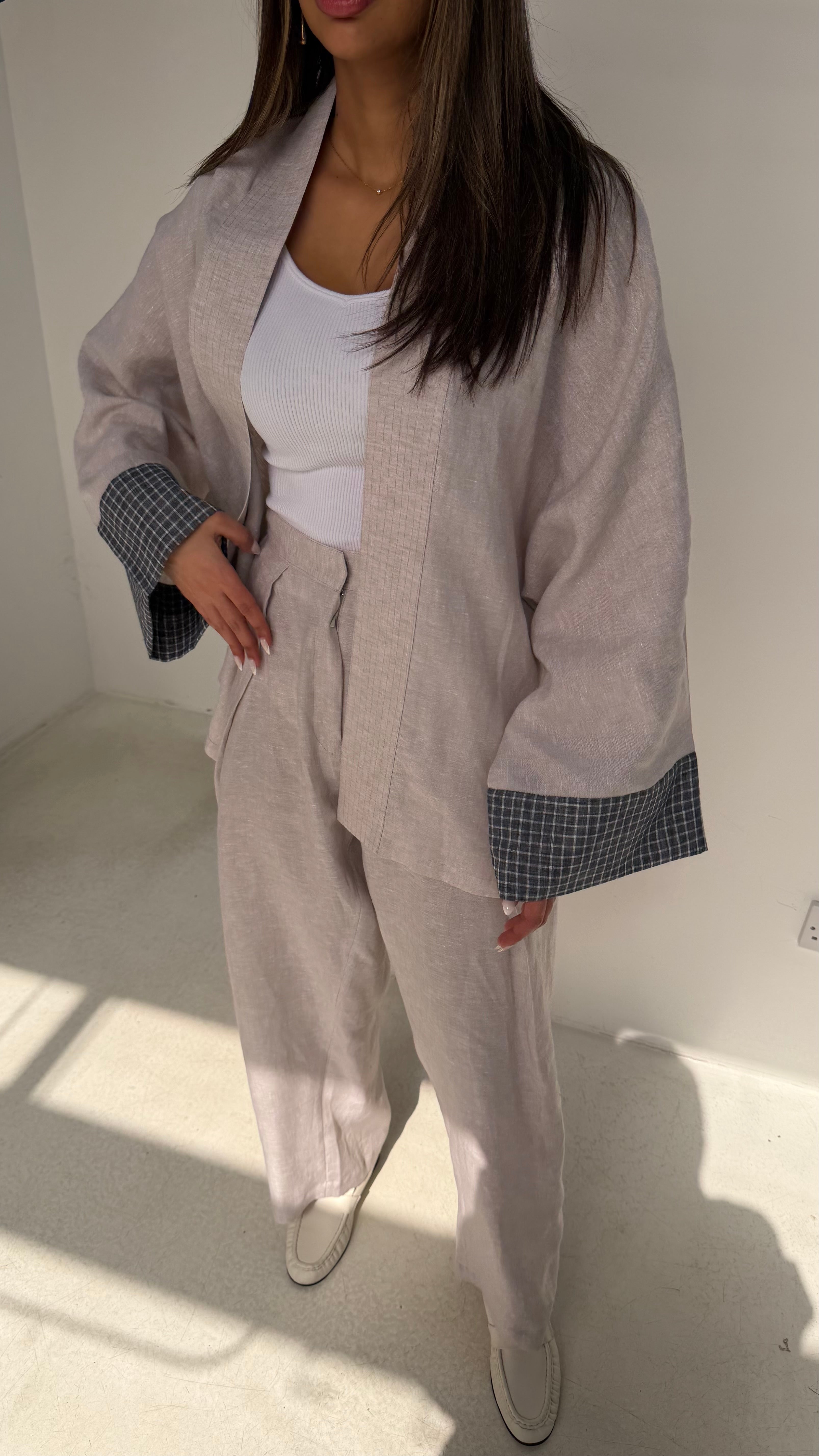 Light Linen Set with Plaid