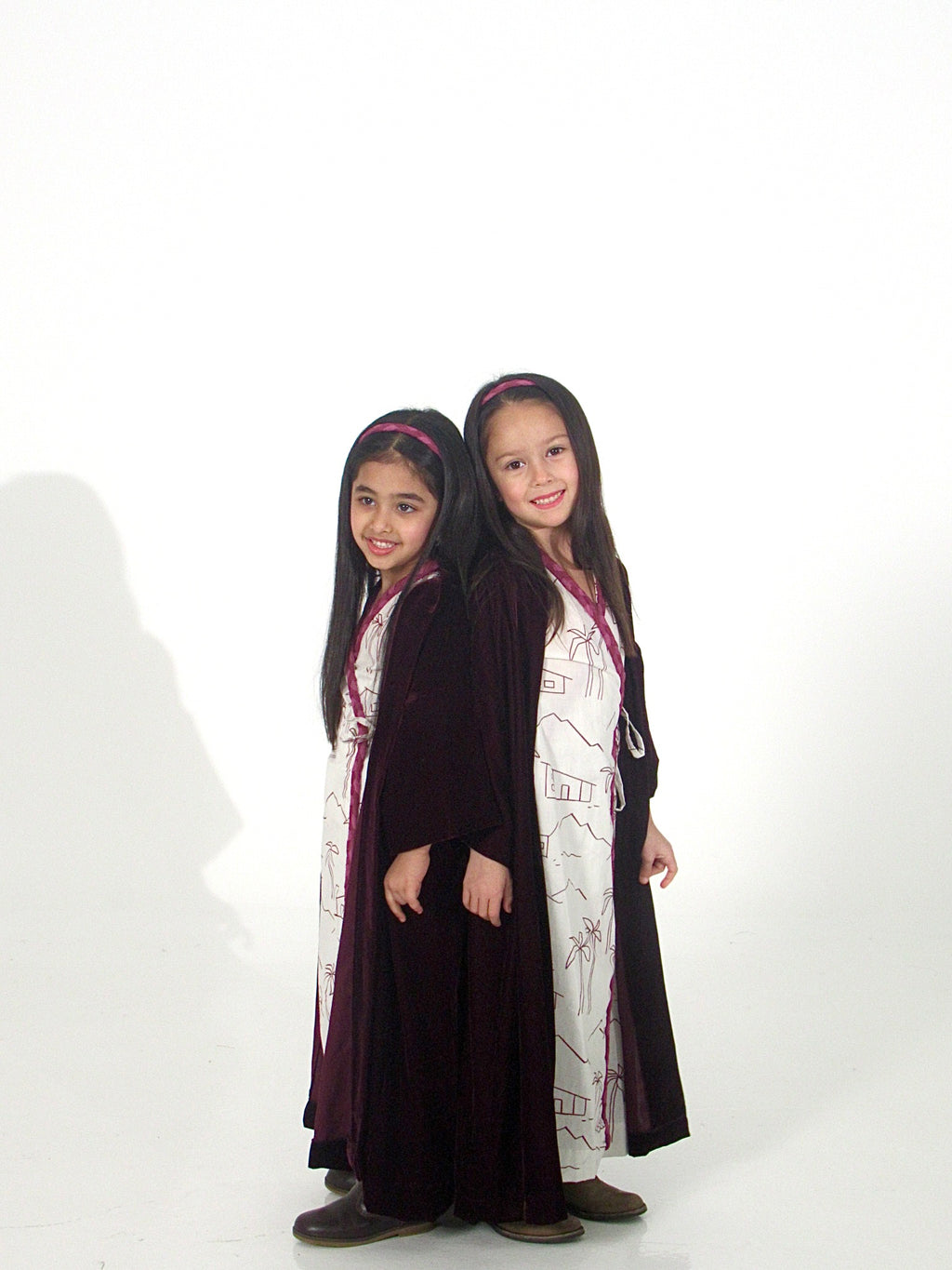 Long Sleeves Wrap Dress with Velvet Bisht & Headband