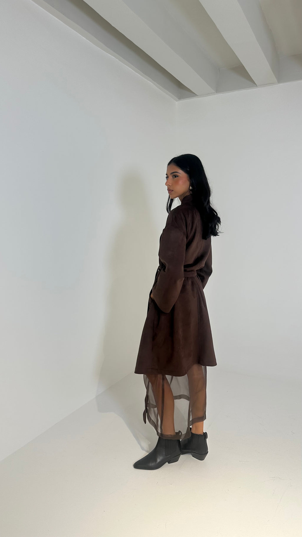 Brown Suede Organza Set
