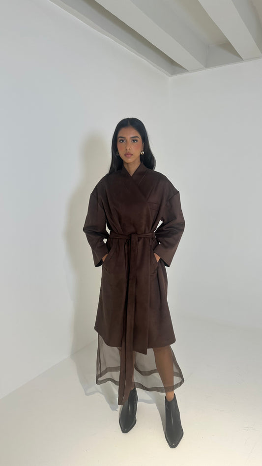 Brown Suede Organza Set