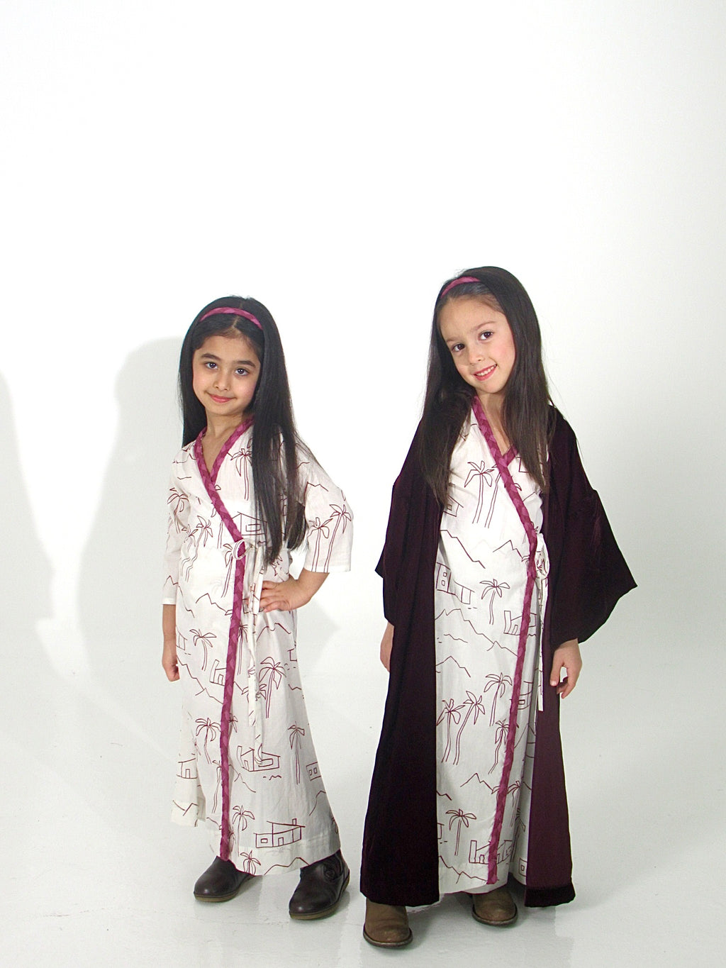 Long Sleeves Wrap Dress with Velvet Bisht & Headband