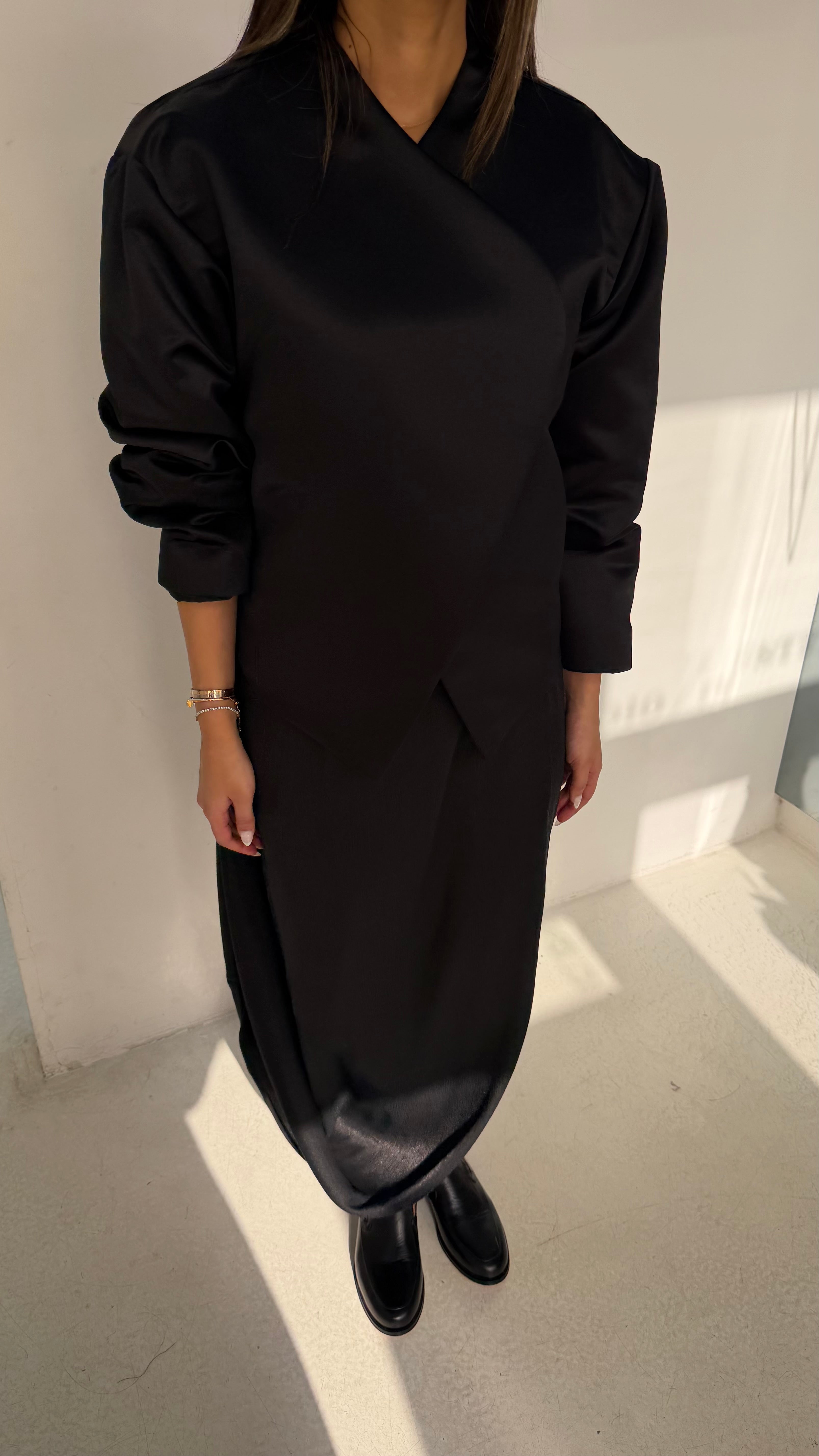Black Silk Draped Skirt Set