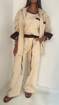 3 Piece Beige & Brown Poplin Set