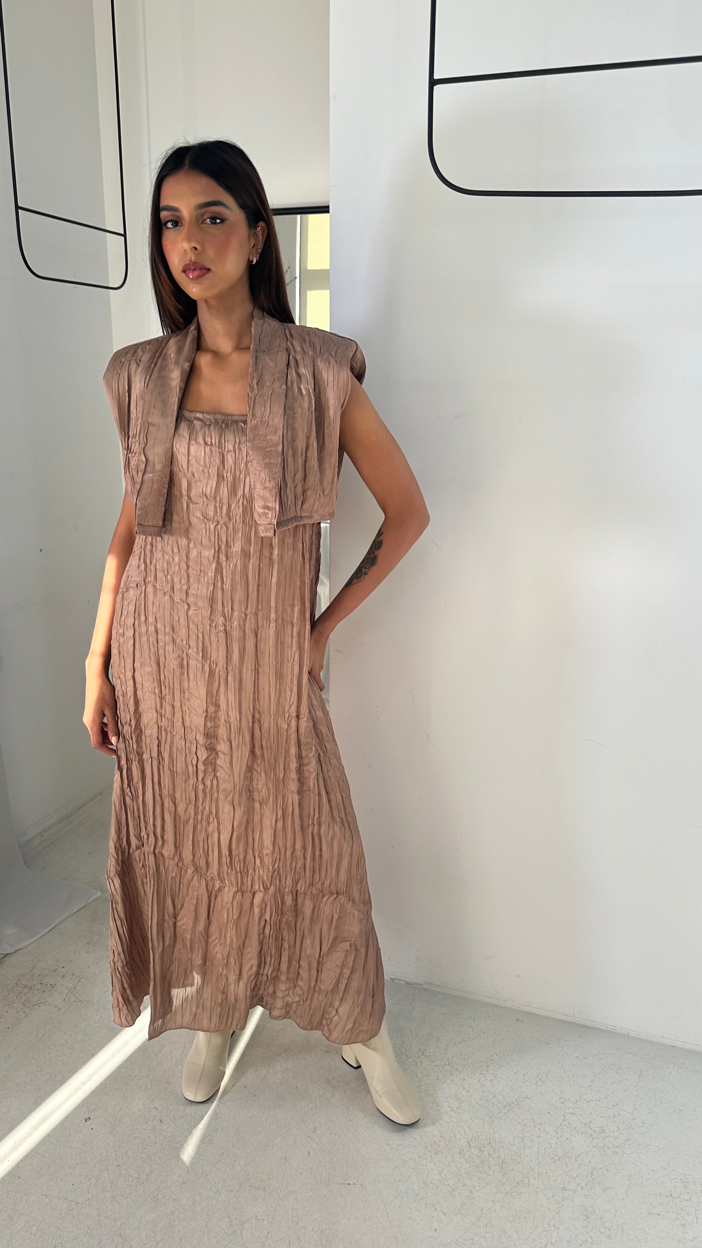 Crinkled Golden Dress Set