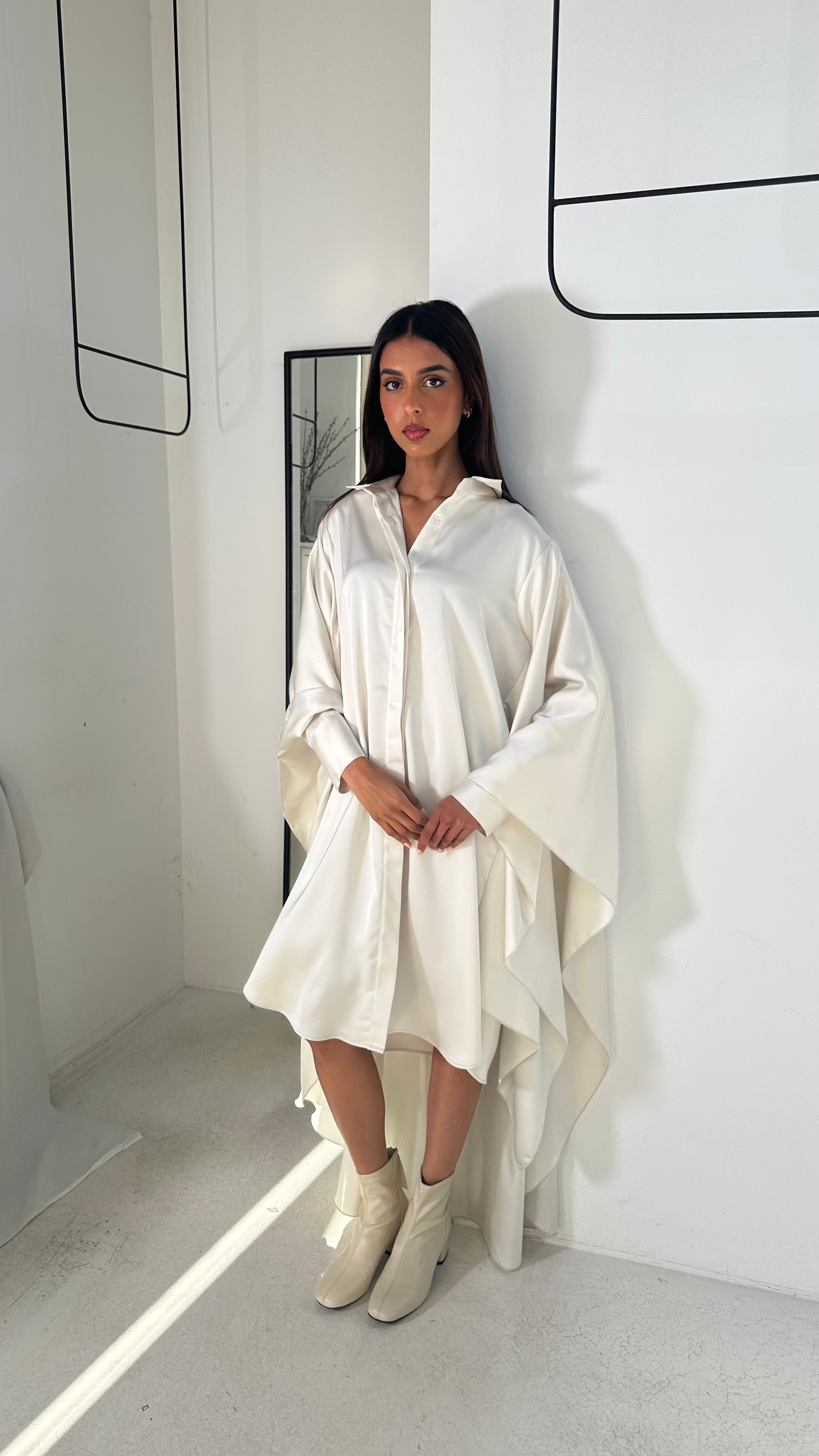 Silk High-Low Shirt Dress