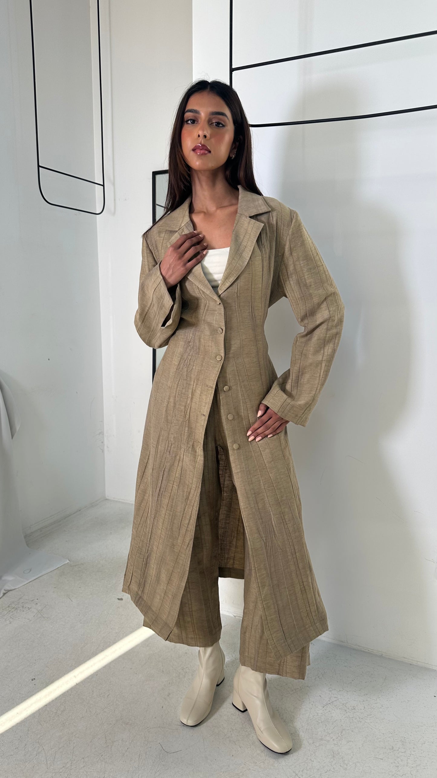 Beige Buttoned Set