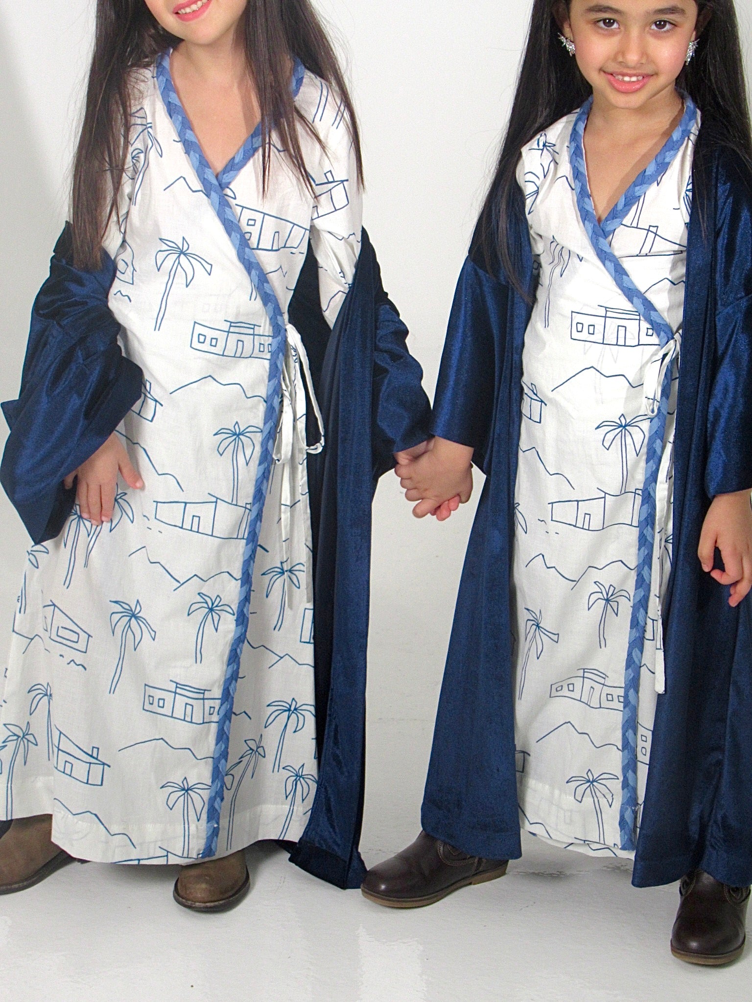 Long Sleeves Wrap Dress with Velvet Bisht & Headband