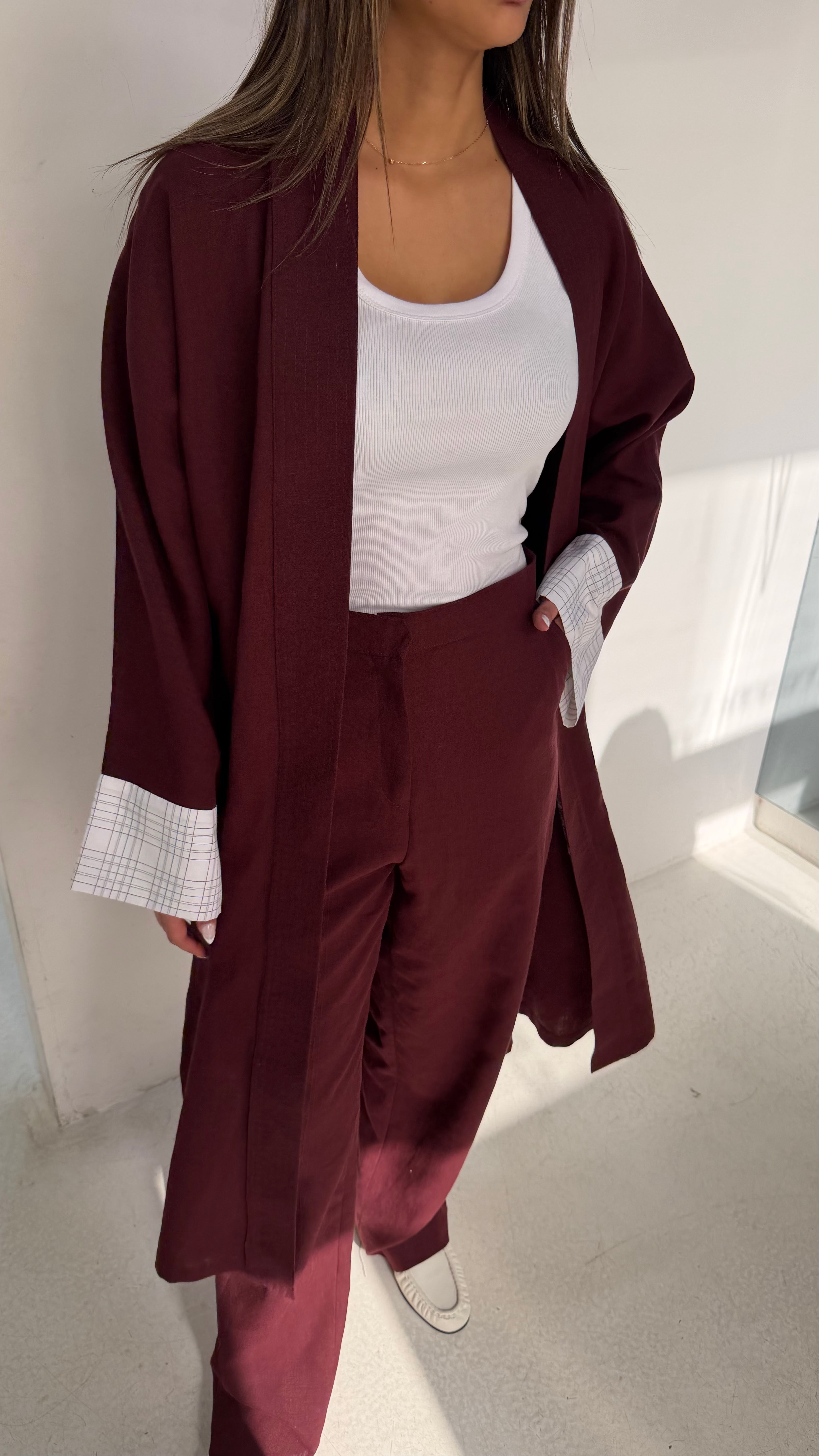Light Linen Set with Plaid