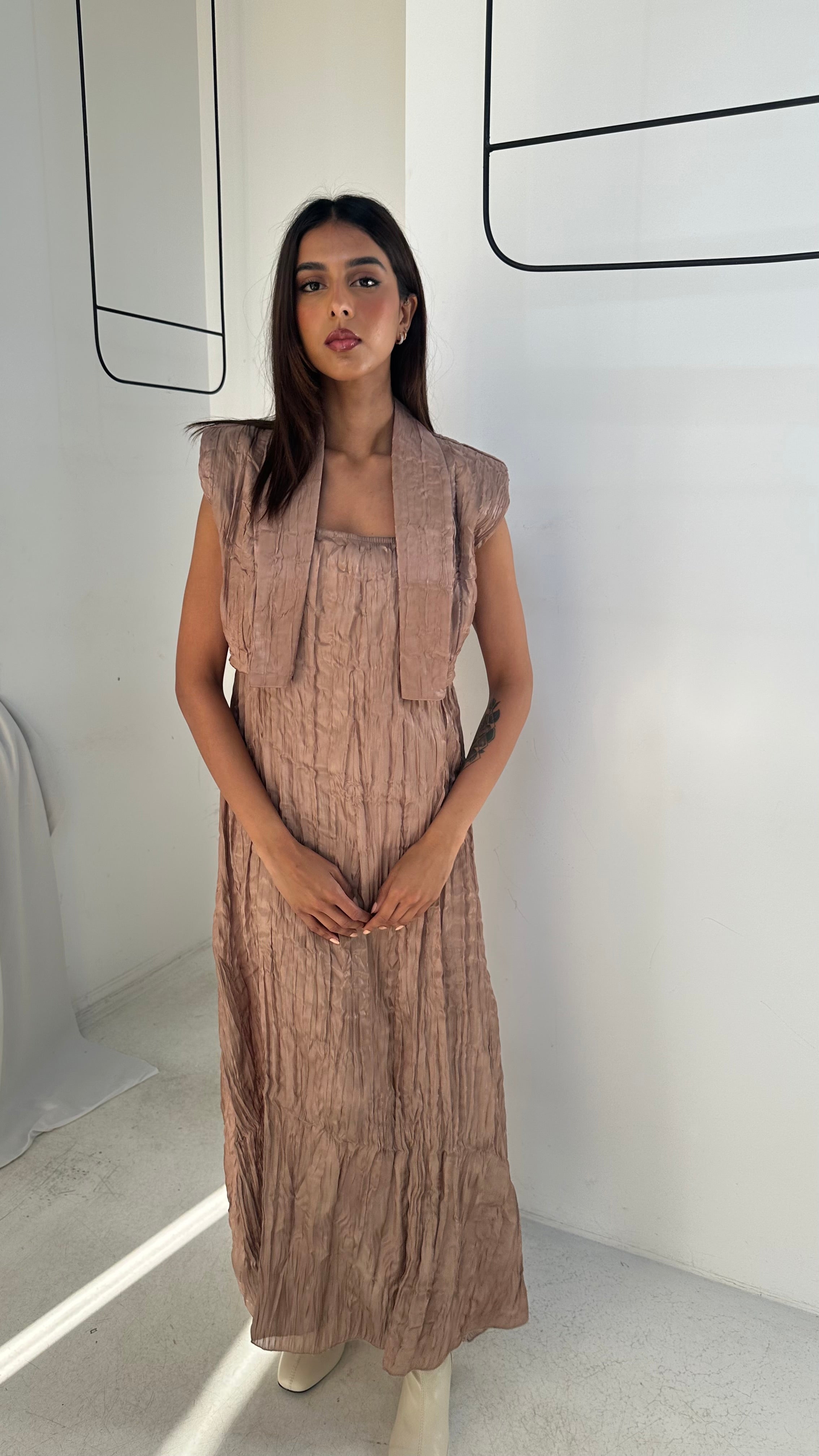 Crinkled Golden Dress Set