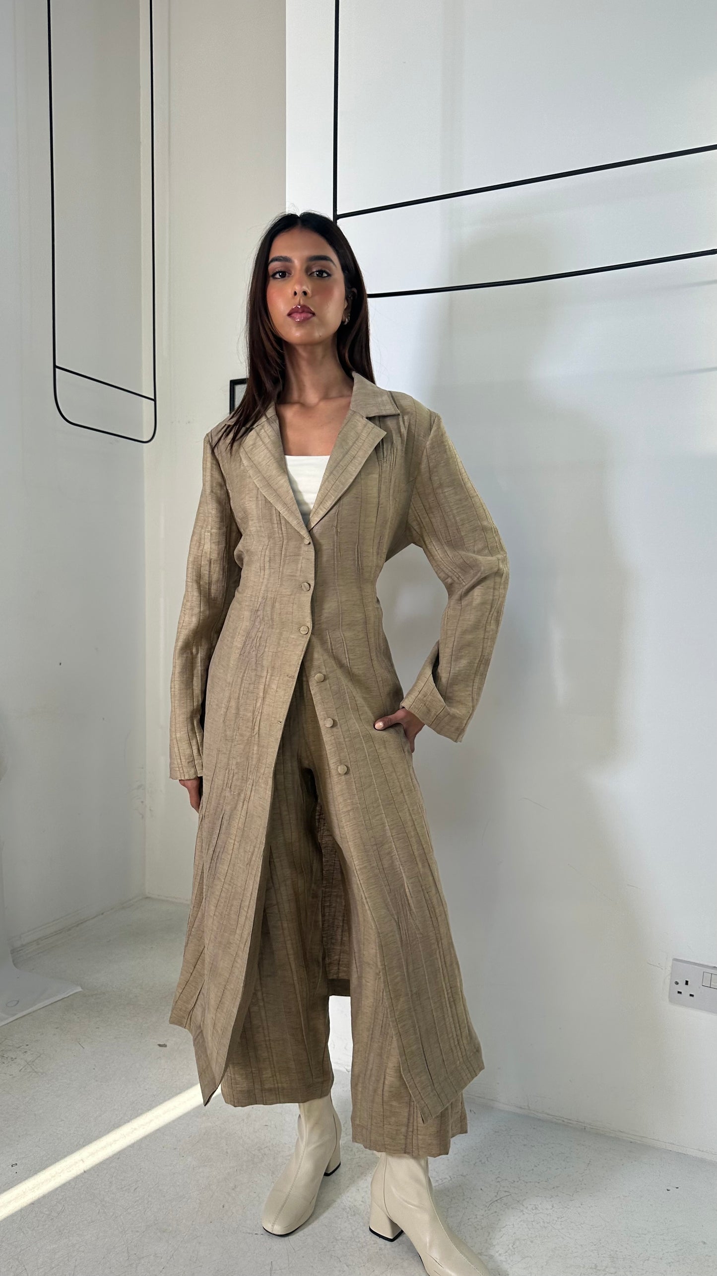 Beige Buttoned Set