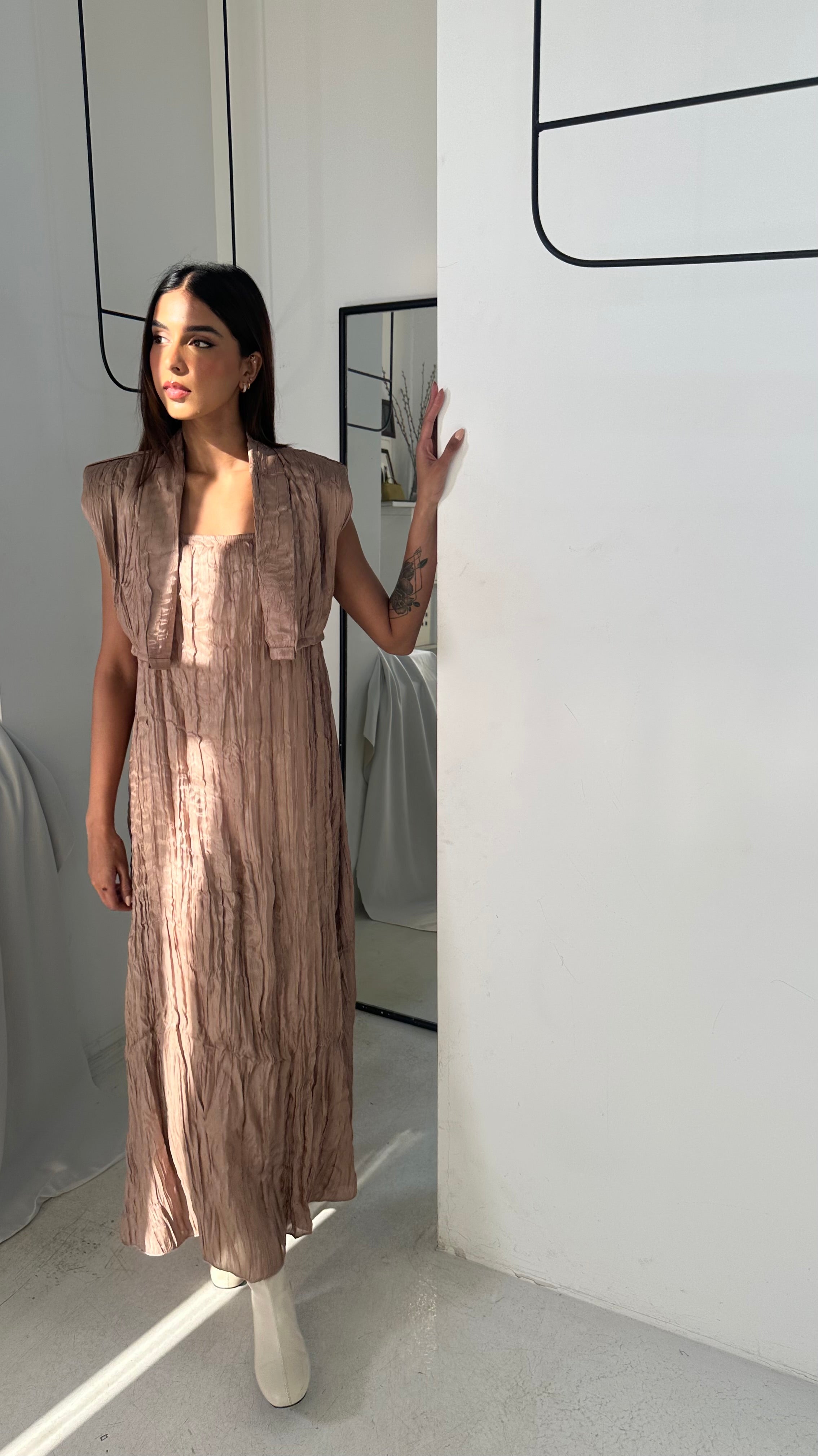 Crinkled Golden Dress Set