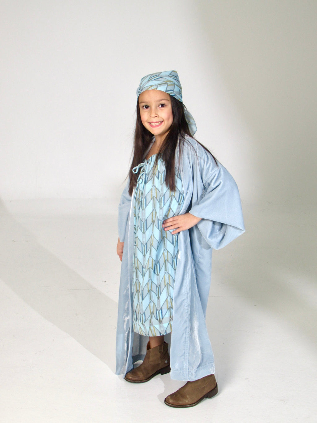 Blue Dress with Blue Bisht & Head Scarf