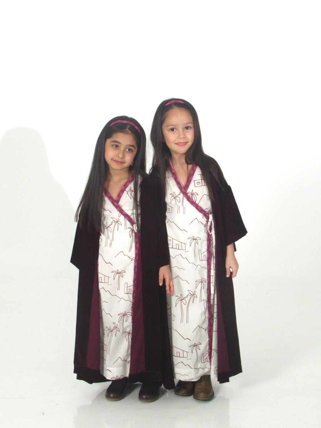 Long Sleeves Wrap Dress with Velvet Bisht & Headband