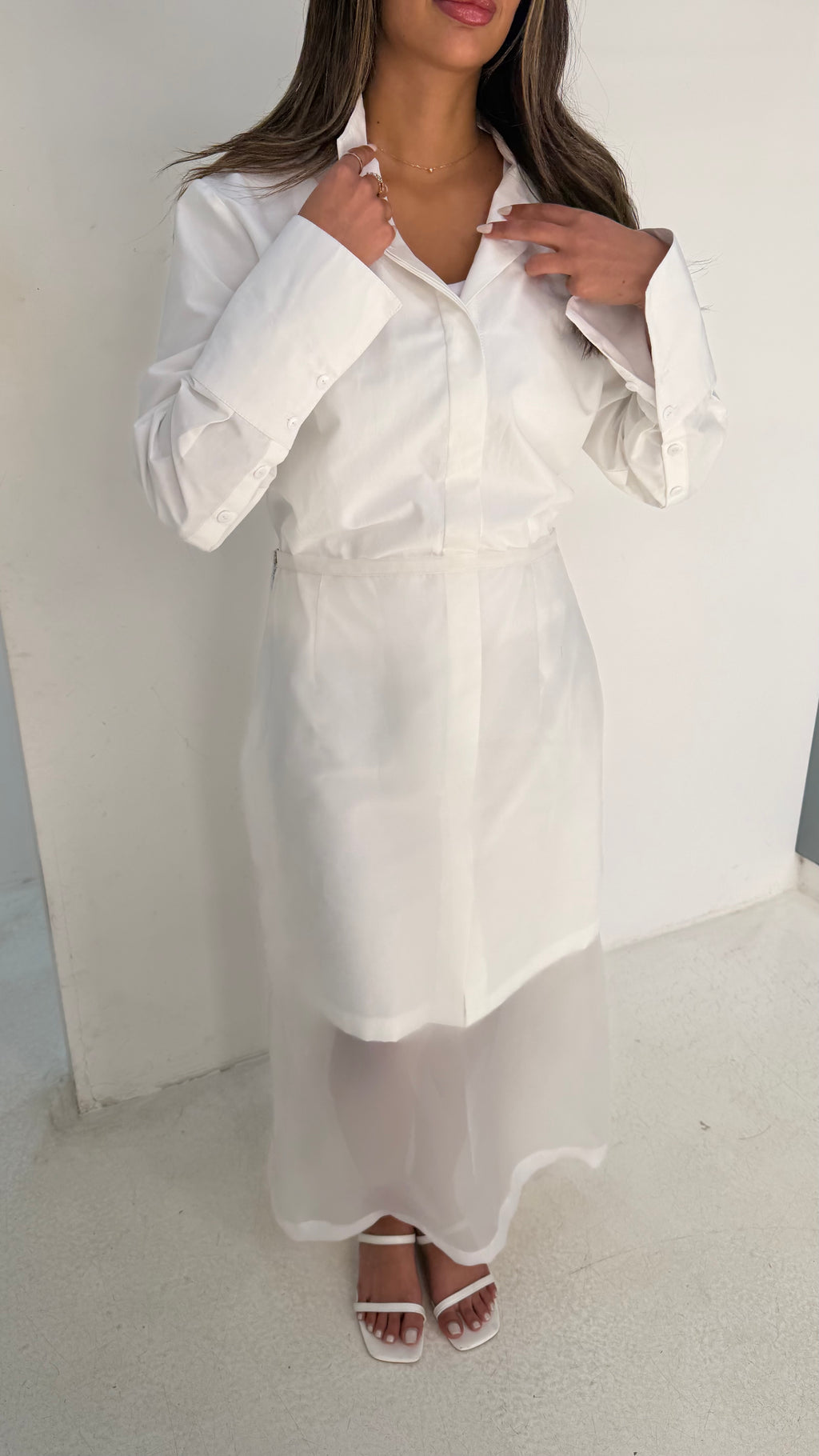 White Dress Sheer Set