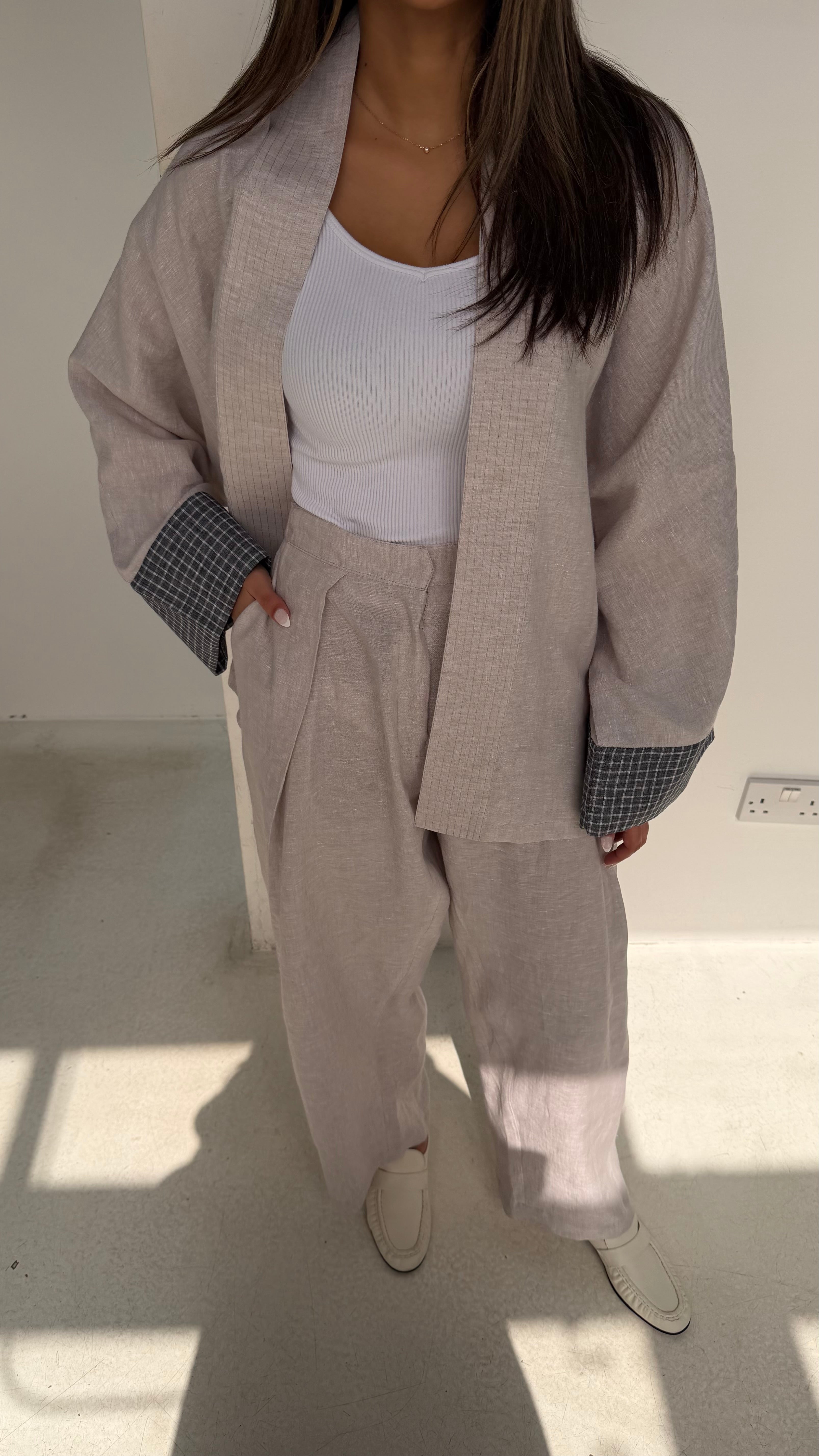 Light Linen Set with Plaid
