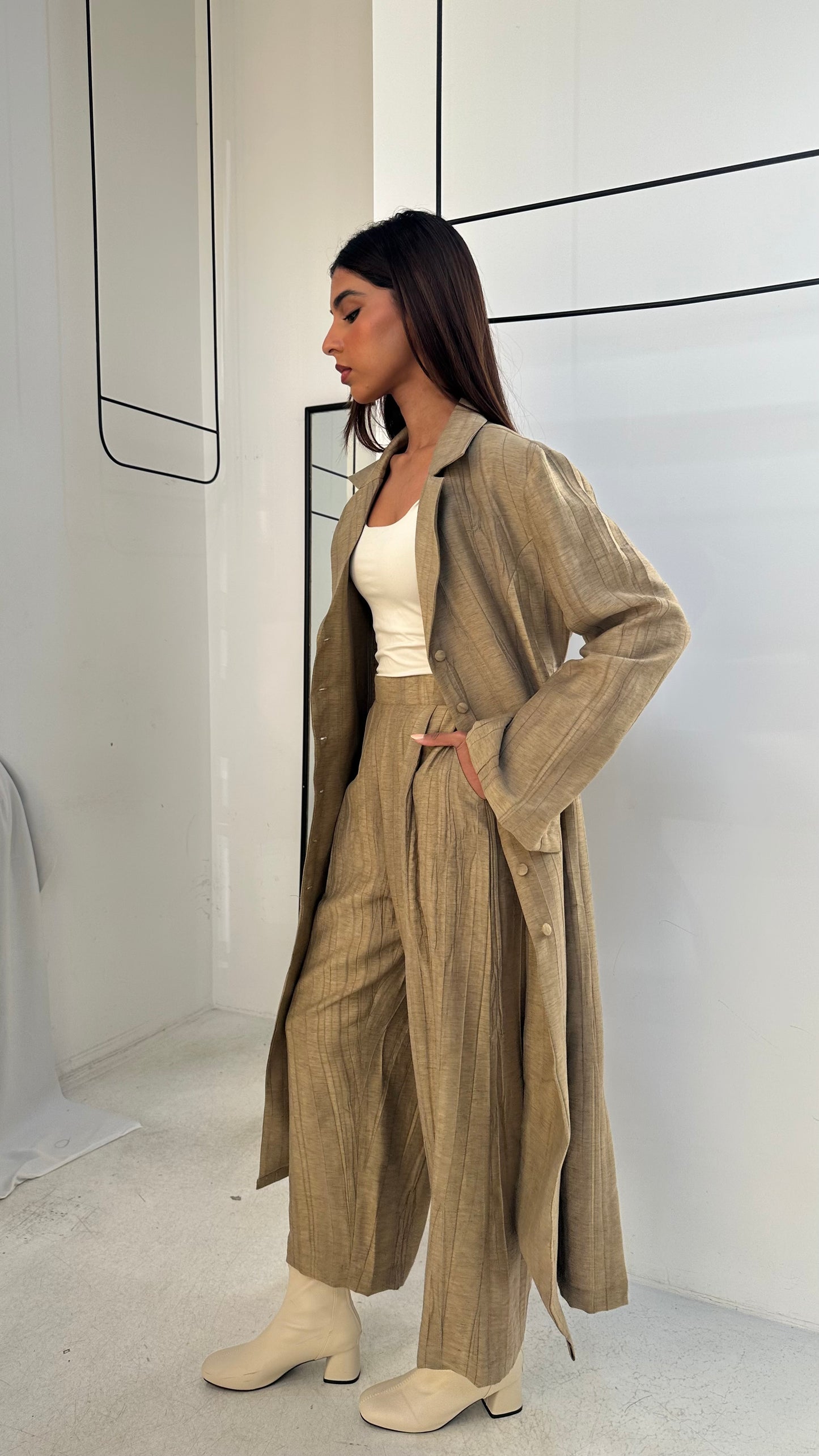 Beige Buttoned Set