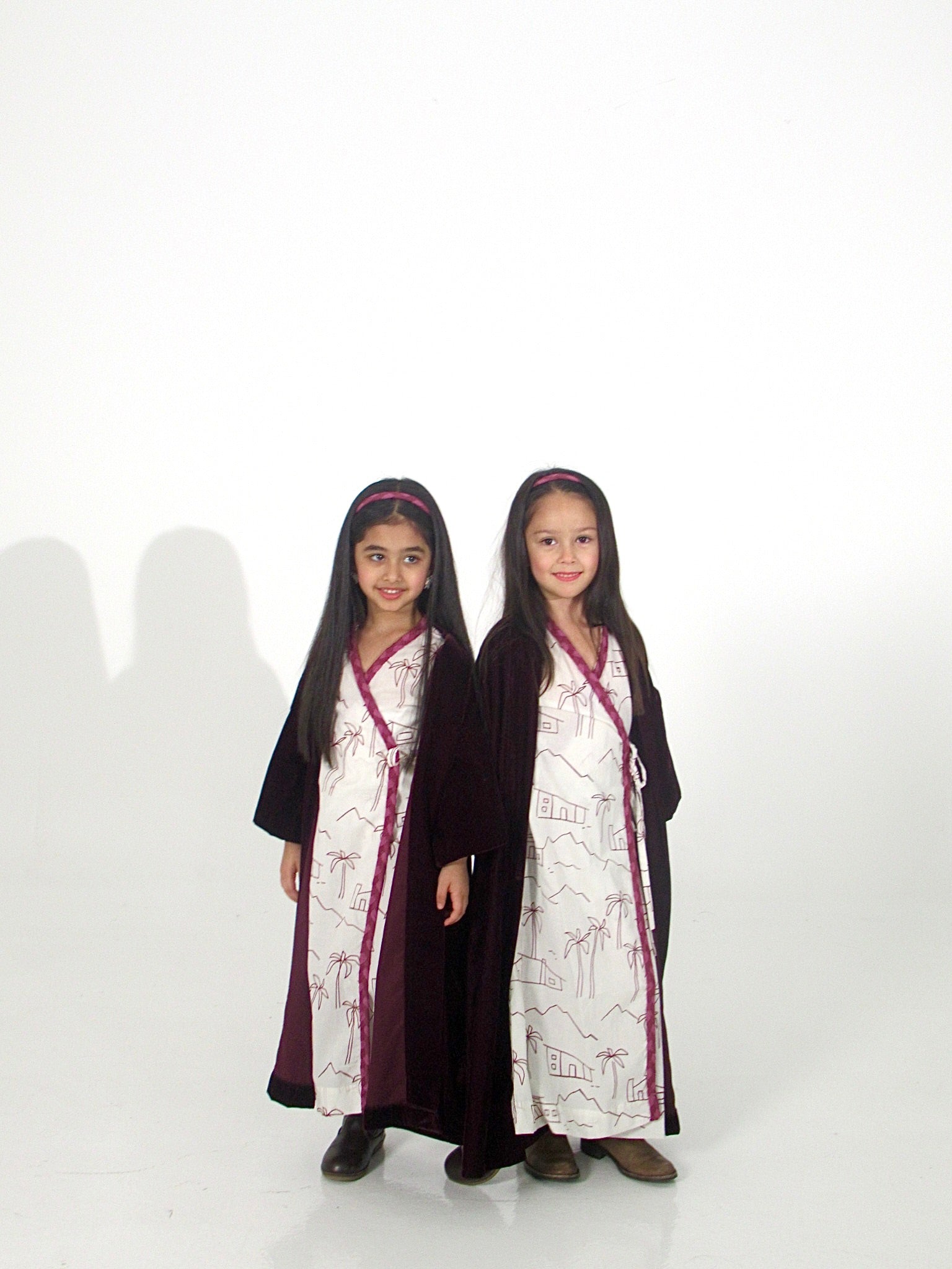 Long Sleeves Wrap Dress with Velvet Bisht & Headband