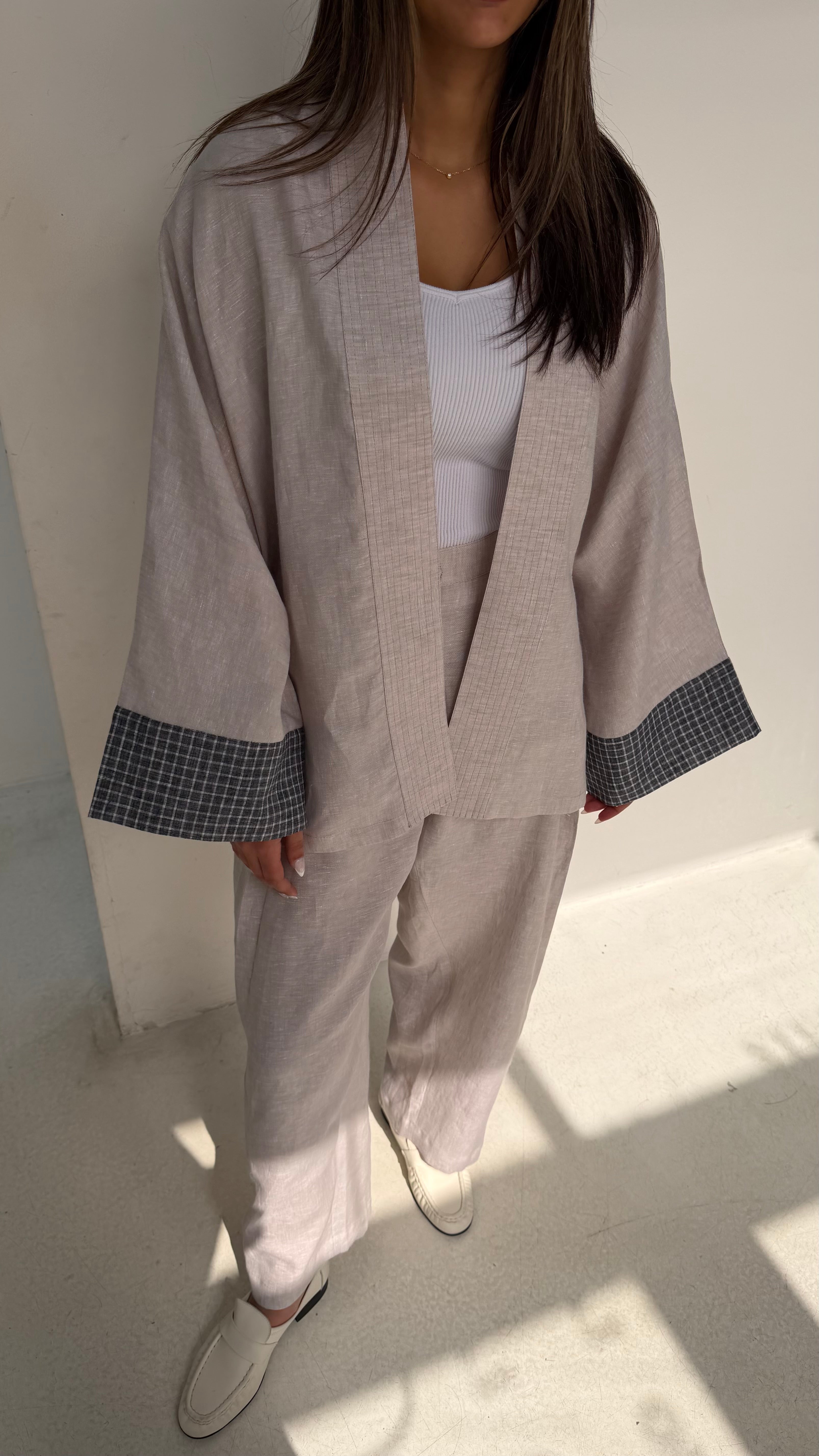 Light Linen Set with Plaid