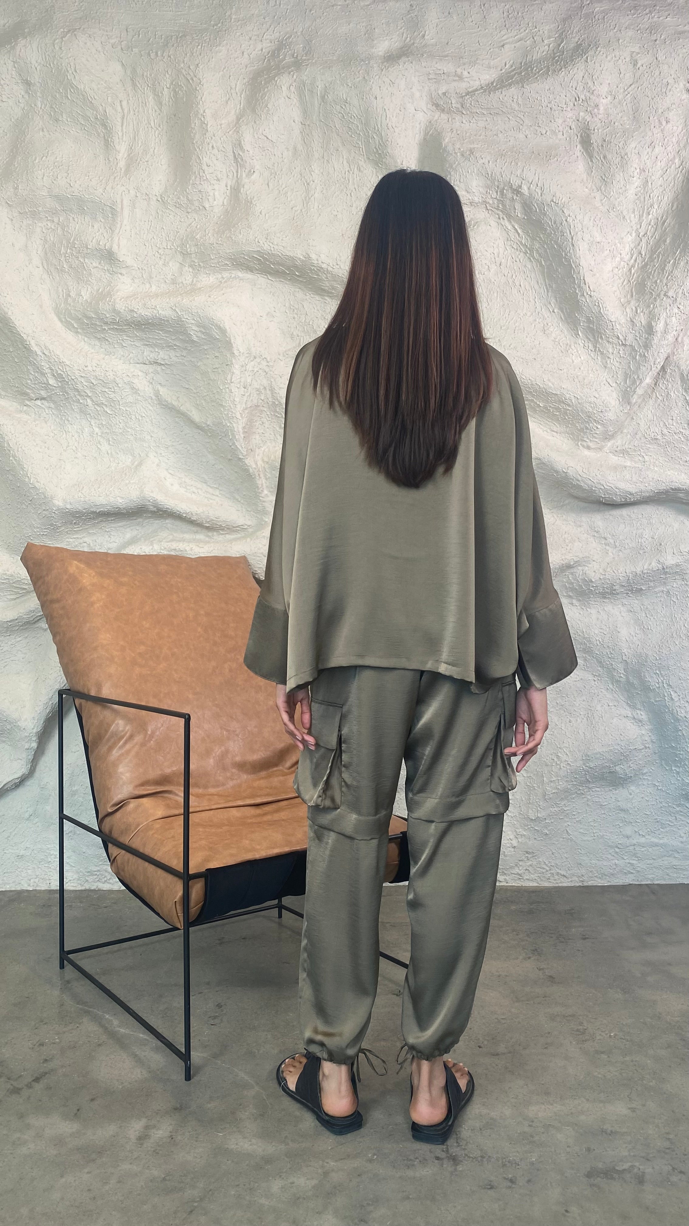 Brown Silk Cargo Jogger Set