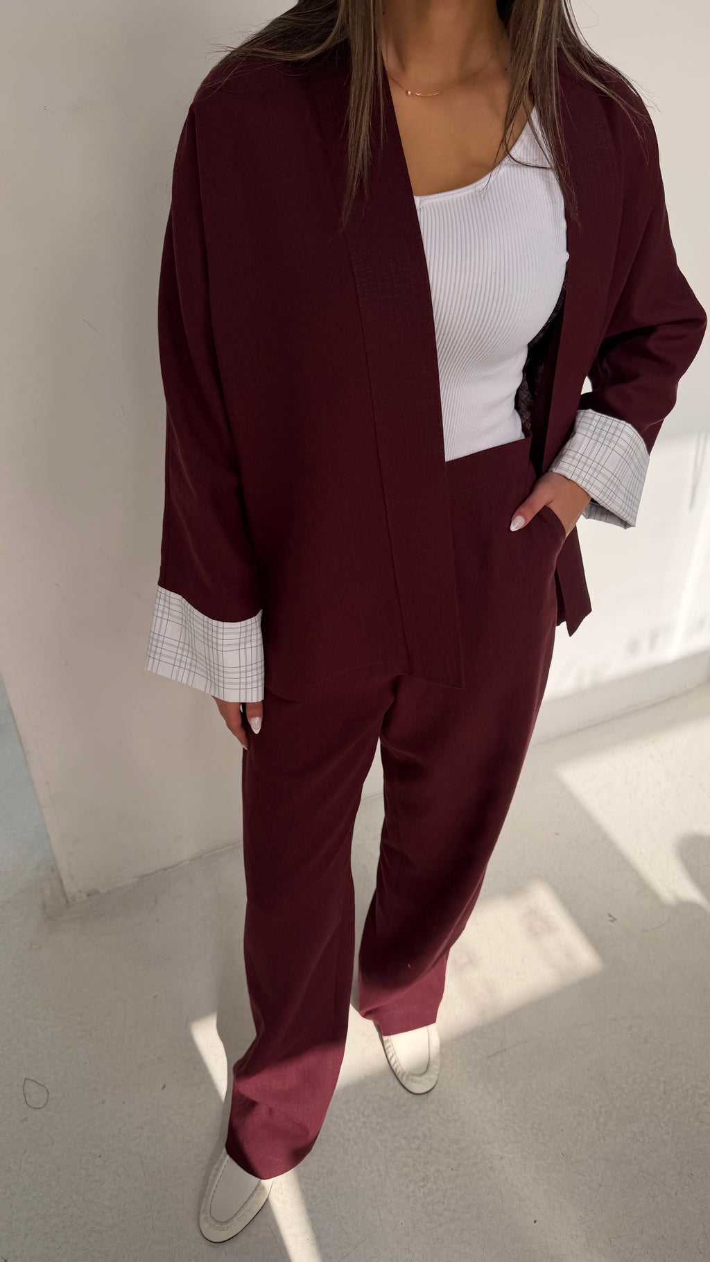 Light Linen Set with Plaid