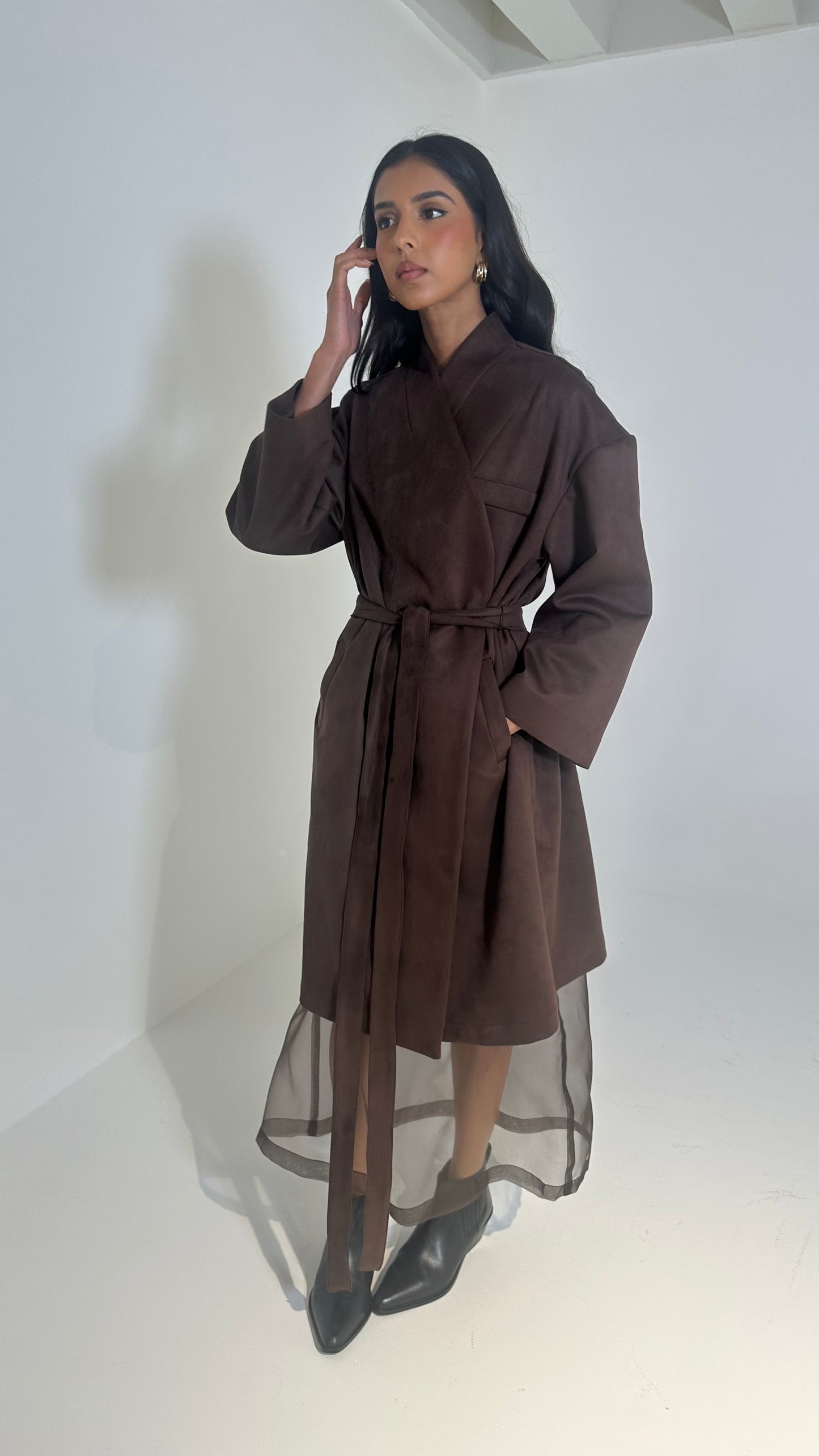 Brown Suede Organza Set