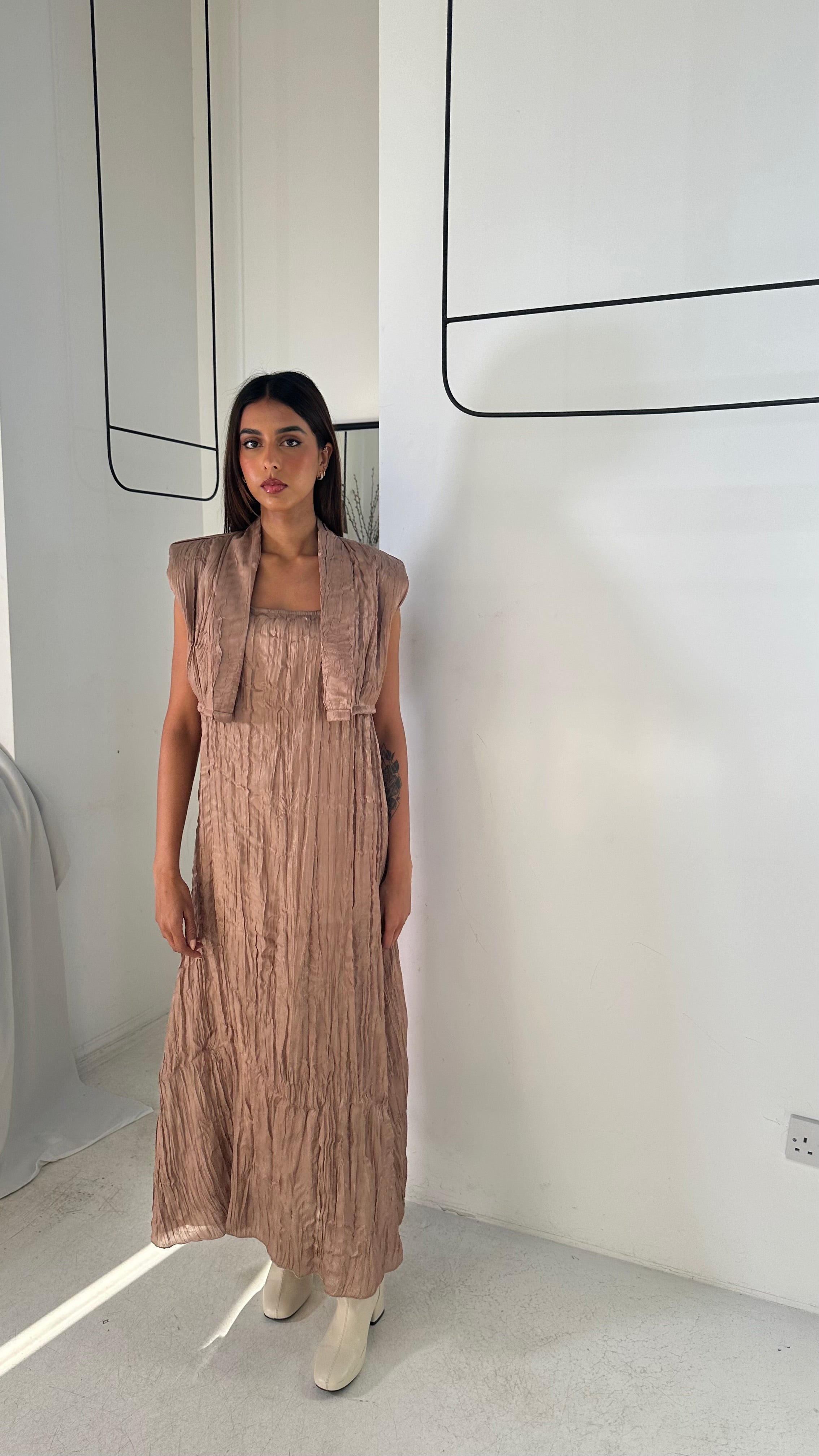 Crinkled Golden Dress Set