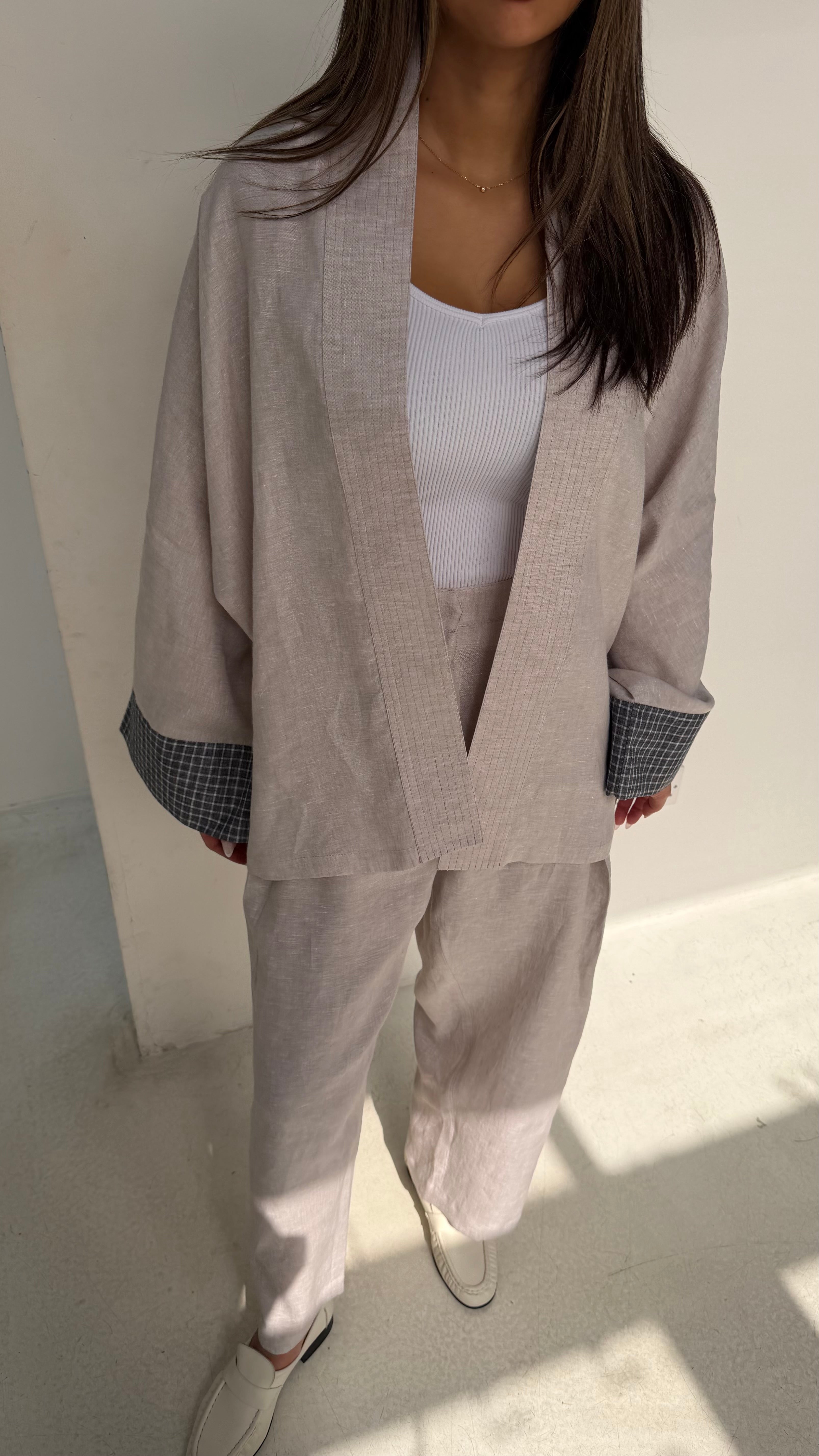 Light Linen Set with Plaid
