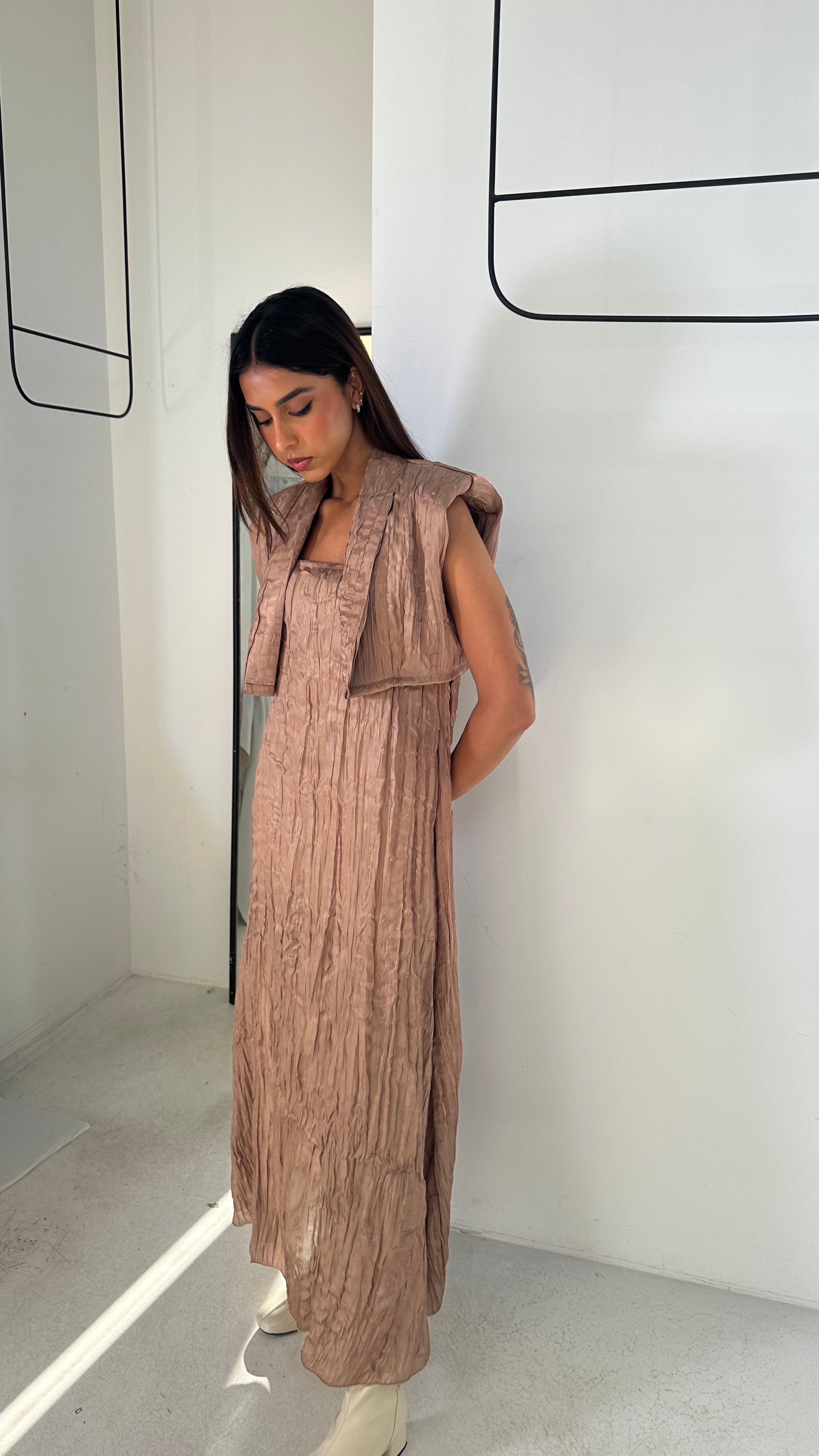 Crinkled Golden Dress Set