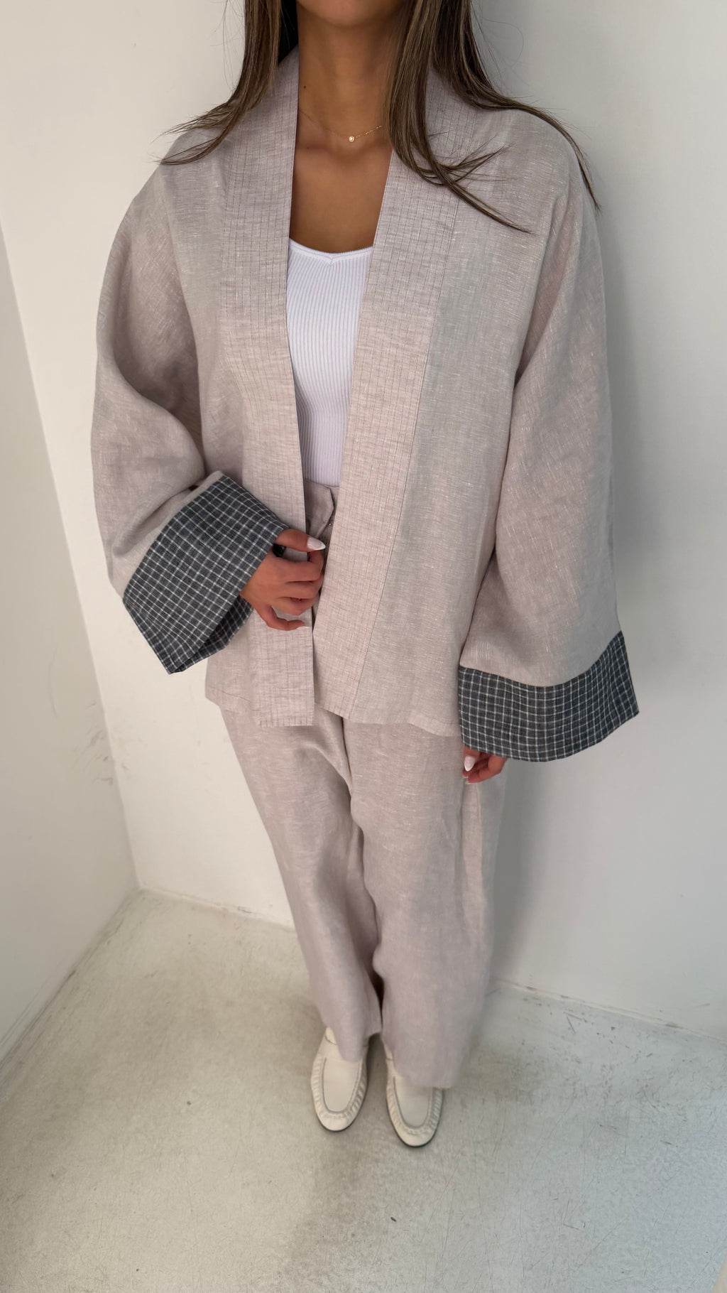 Light Linen Set with Plaid