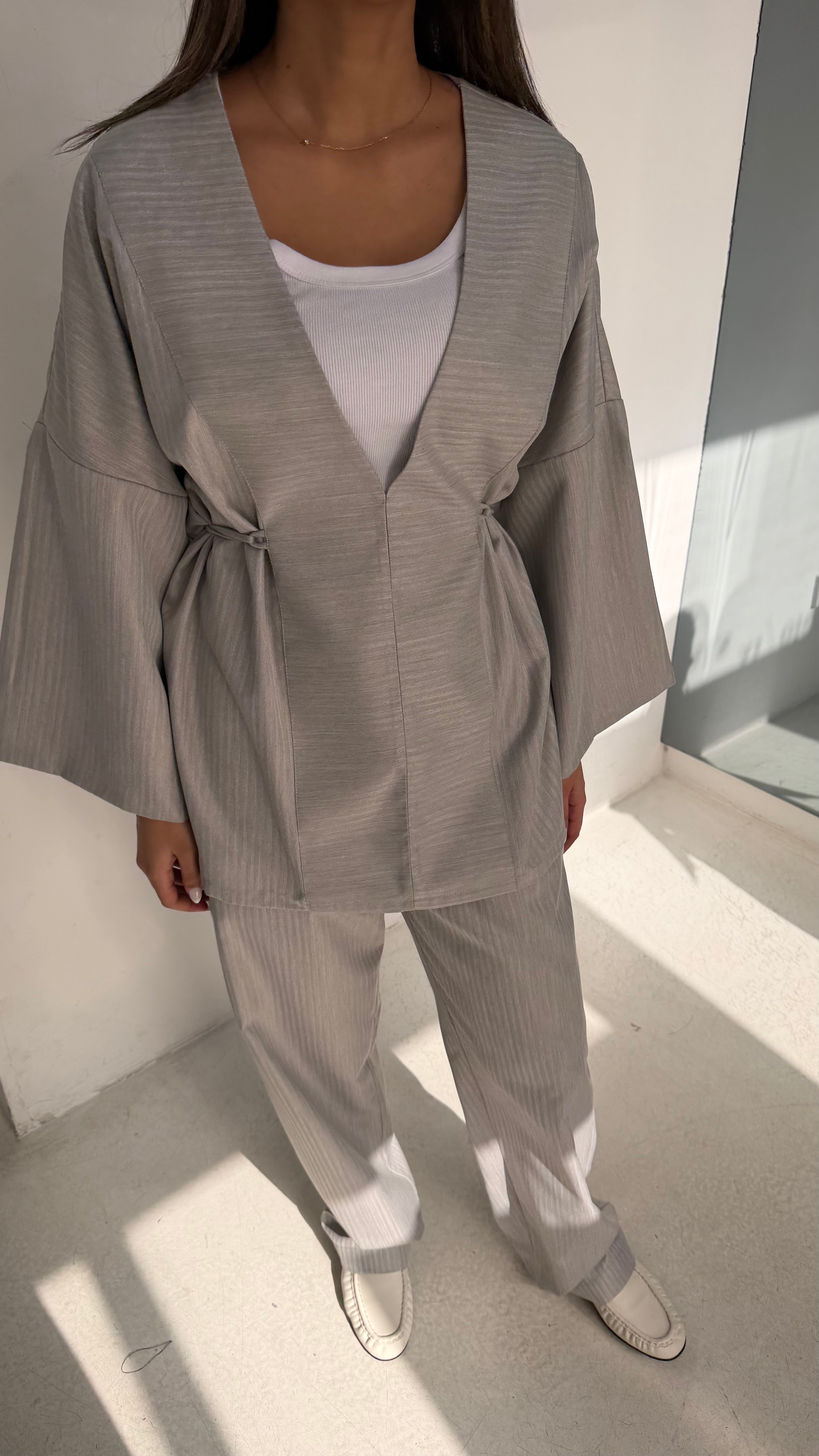 Grey Striped Set with Rope