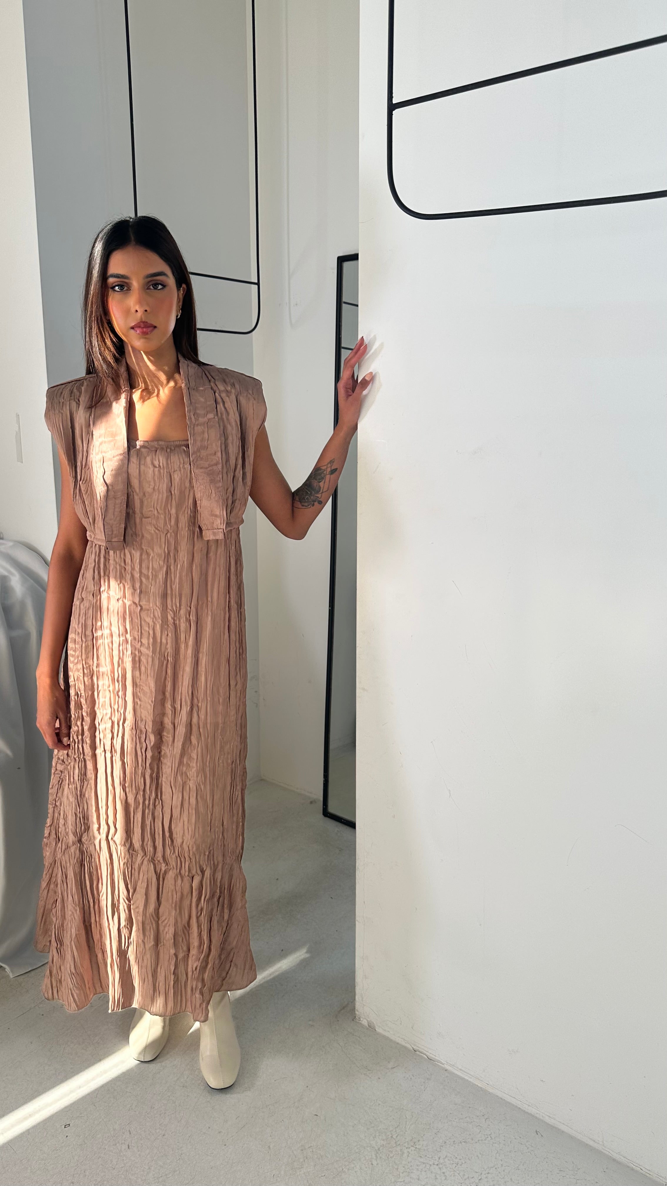 Crinkled Golden Dress Set