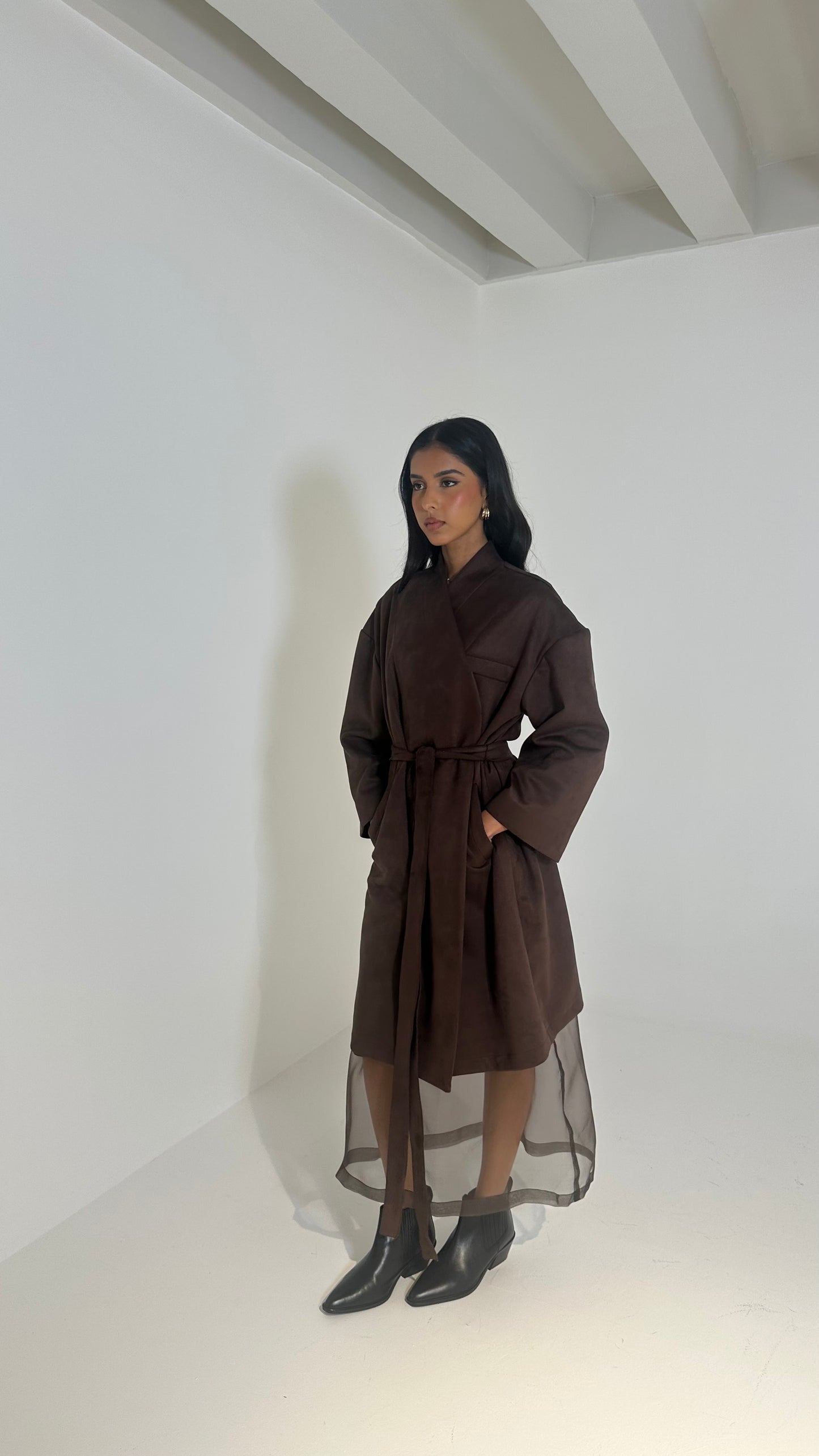 Brown Suede Organza Set