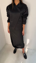Black Silk Draped Skirt Set