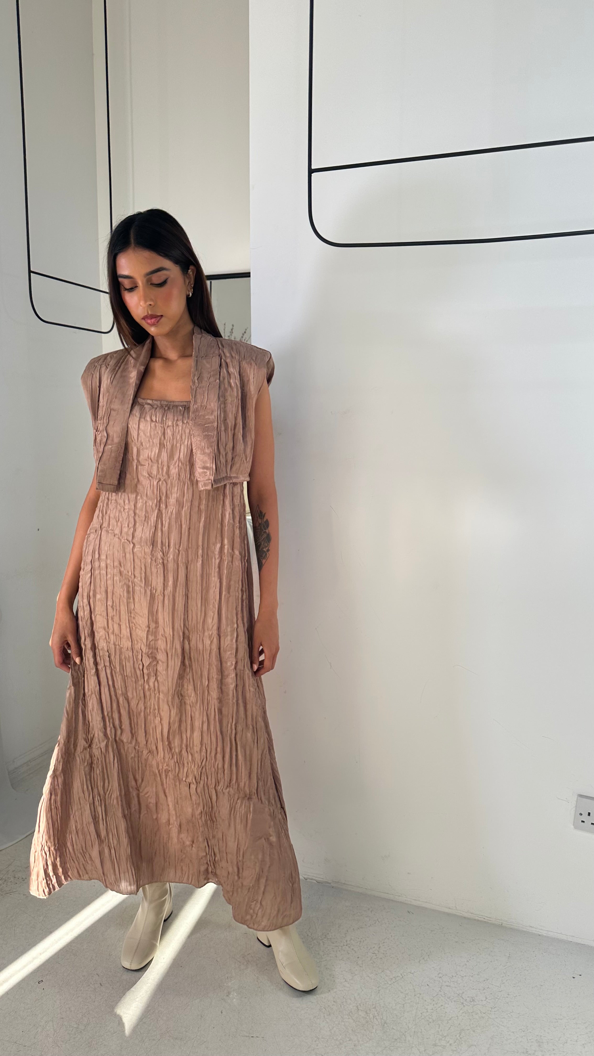 Crinkled Golden Dress Set