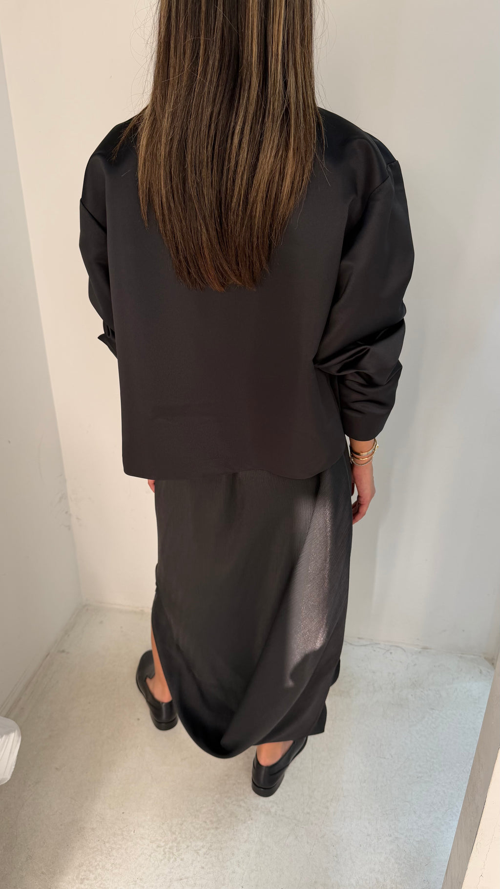 Black Silk Draped Skirt Set